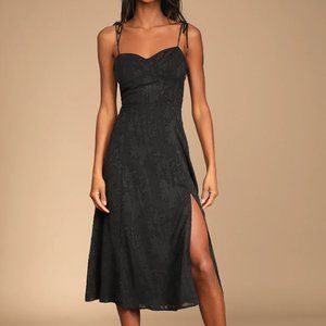Lulu's Loveliest Looks Black Floral Jacquard Tie-Strap Midi Dress